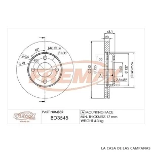 BD3545 DISCO DE FRENO DELANTERO