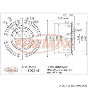 BD3546 CAMPANA DE FRENO TRASERO