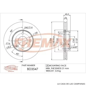 BD3547 DISCO DE FRENO DELANTERO