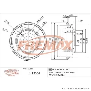 BD3551 CAMPANA DE FRENO TRASERO