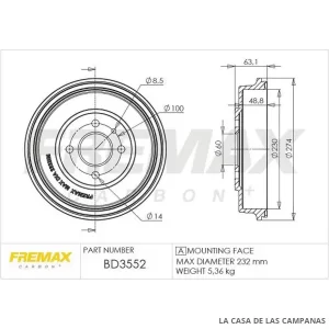 BD3552 CAMPANA DE FRENO TRASERO