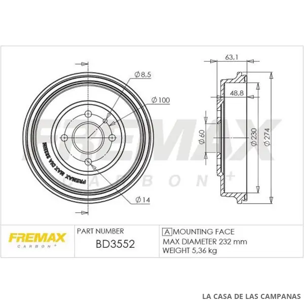 BD3552 CAMPANA DE FRENO TRASERO