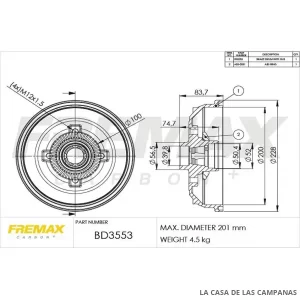 BD3553 CAMPANA DE FRENO TRASERO