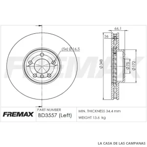 BD3557 DISCO DE FRENO DELANTERO