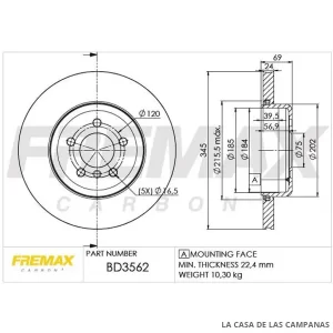 BD3562 DISCO DE FRENO TRASERO