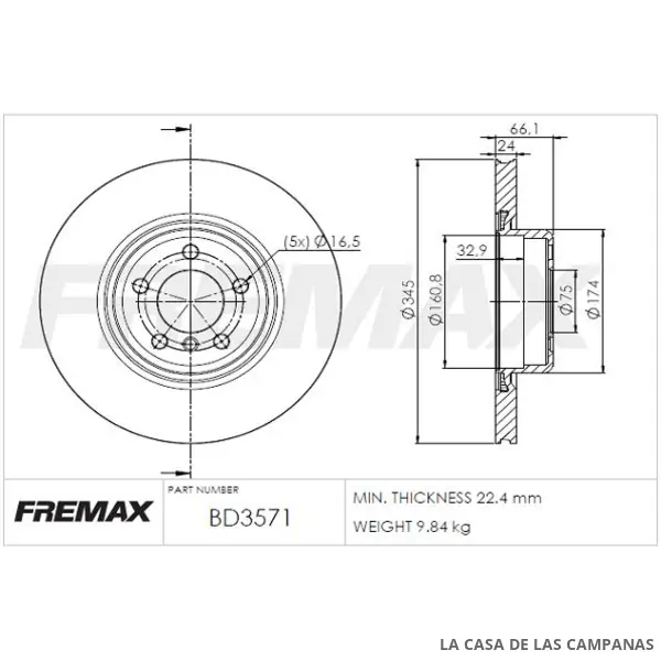 BD3571 DISCO DE FRENO TRASERO