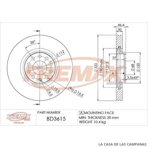 BD3615 DISCO DE FRENO DELANTERO