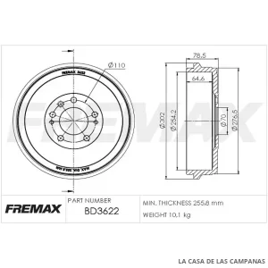 BD3622 CAMPANA DE FRENO TRASERO