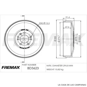 BD3623 CAMPANA DE FRENO TRASERO