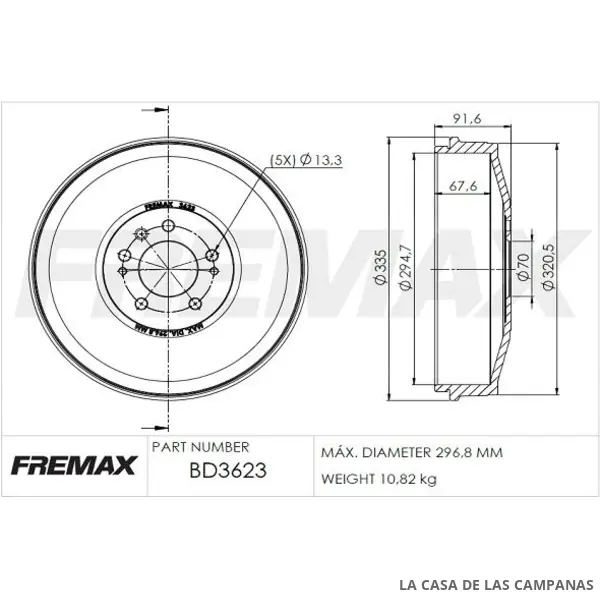 BD3623 CAMPANA DE FRENO TRASERO