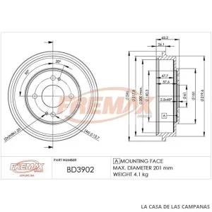 BD3902 CAMPANA DE FRENO TRASERO