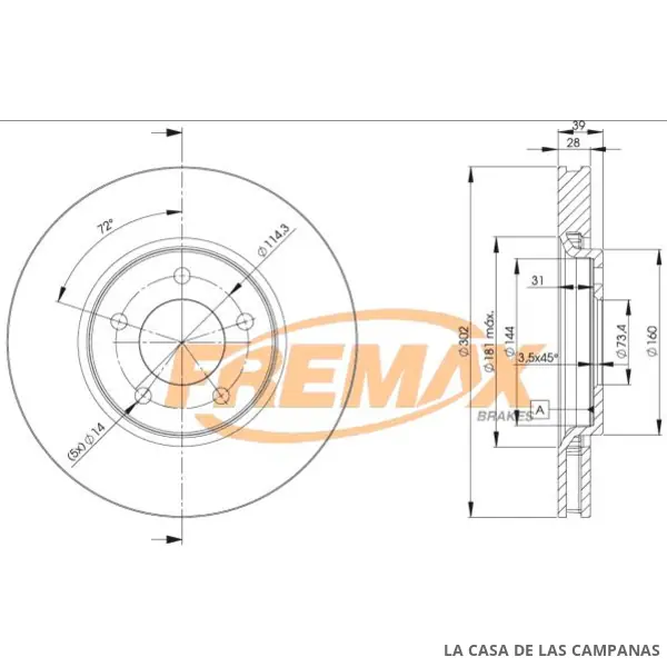 BD3918 DISCO DE FRENO DELANTERO