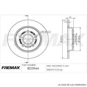 BD3964 DISCO DE FRENO TRASERO