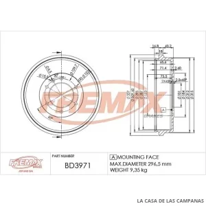 BD3971 CAMPANA DE FRENO TRASERO