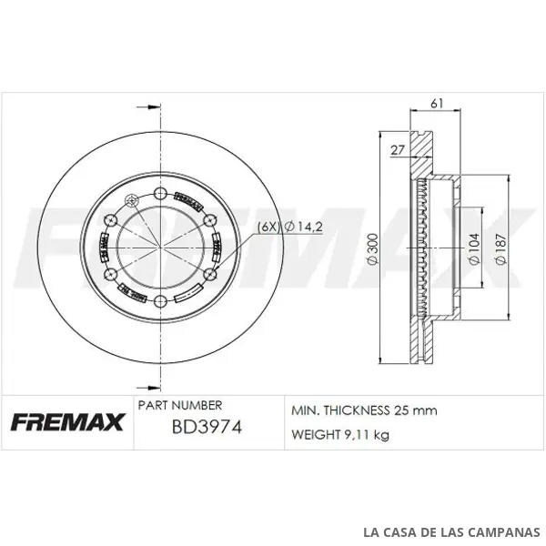 BD3974 DISCO DE FRENO DELANTERO