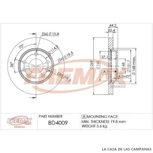 BD4009 DISCO DE FRENO DELANTERO