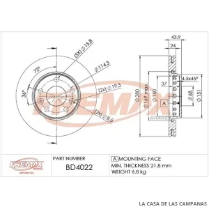 BD4022 DISCO DE FRENO DELANTERO