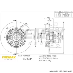BD4034 DISCO DE FRENO TRASERO
