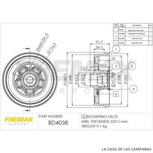 BD4038 CAMPANA DE FRENO TRASERO