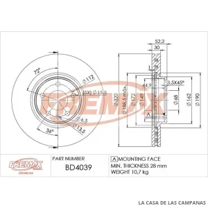 BD4039 DISCO DE FRENO DELANTERO