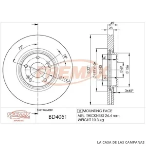 BD4051 DISCO DE FRENO DELANTERO