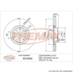 BD4086 DISCO DE FRENO DELANTERO