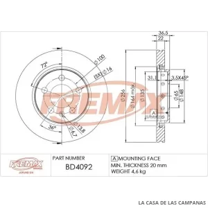 BD4092 DISCO DE FRENO TRASERO