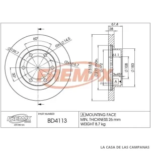 BD4113 DISCO DE FRENO DELANTERO