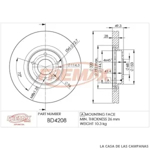 BD4208 DISCO DE FRENO DELANTERO