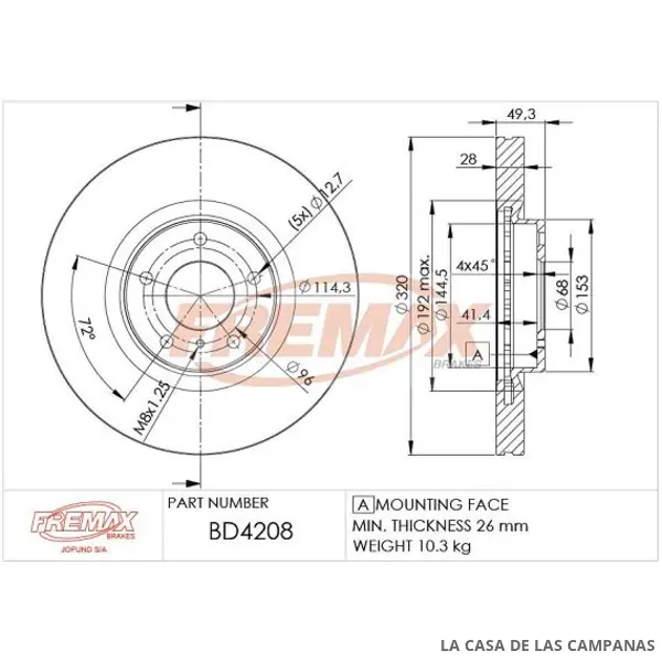 BD4208 DISCO DE FRENO DELANTERO