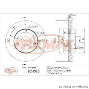 BD4393 DISCO DE FRENO DELANTERO