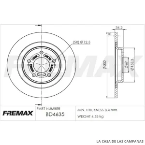 BD4635 DISCO DE FRENO TRASERO