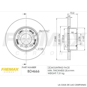BD4666 DISCO DE FRENO DELANTERO
