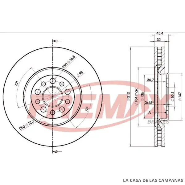 BD4684 DISCO DE FRENO DELANTERO