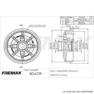 BD4729 CAMPANA DE FRENO TRASERO