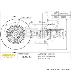 BD4744 DISCO DE FRENO TRASERO