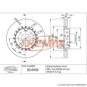 BD4908 DISCO DE FRENO DELANTERO