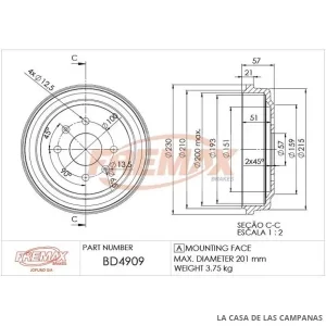 BD4909 CAMPANA DE FRENO TRASERO