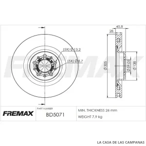 BD5071 DISCO DE FRENO DELANTERO