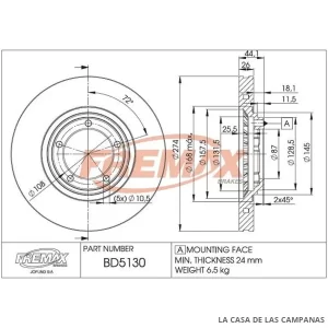 BD5130 DISCO DE FRENO DELANTERO