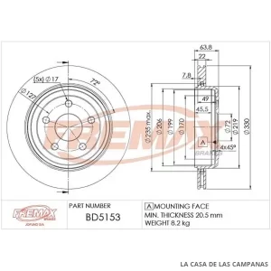 BD5153 DISCO DE FRENO TRASERO
