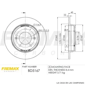 BD5167 DISCO DE FRENO TRASERO