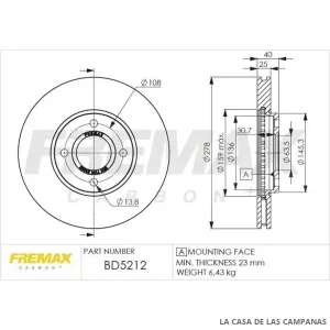BD5212 DISCO DE FRENO DELANTERO