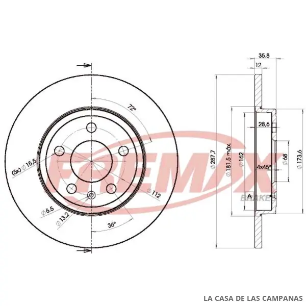 BD5316 DISCO DE FRENO TRASERO