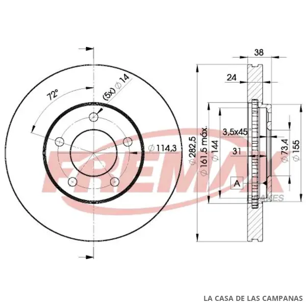 BD5346 DISCO DE FRENO DELANTERO