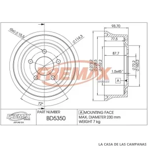 BD5350 CAMPANA DE FRENO TRASERO