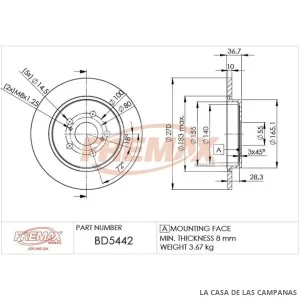 BD5442 DISCO DE FRENO TRASERO
