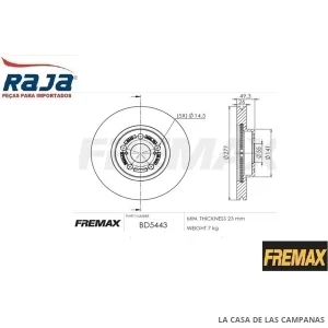 BD5443 DISCO DE FRENO DELANTERO