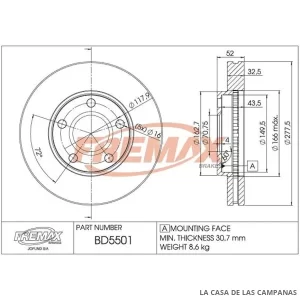 BD5501 DISCO DE FRENO DELANTERO
