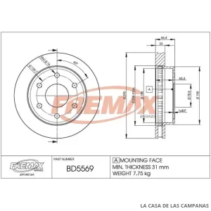 BD5569 DISCO DE FRENO DELANTERO